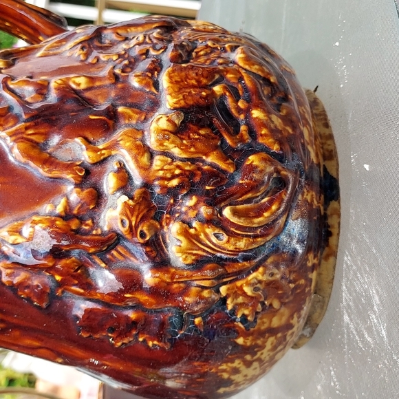 Antique yellow wear 9" large pitcher Bennington Pottery glazed raised 1800 - Picture 13 of 17